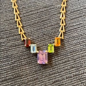Emerald cut rainbow necklace in 14 karat gold